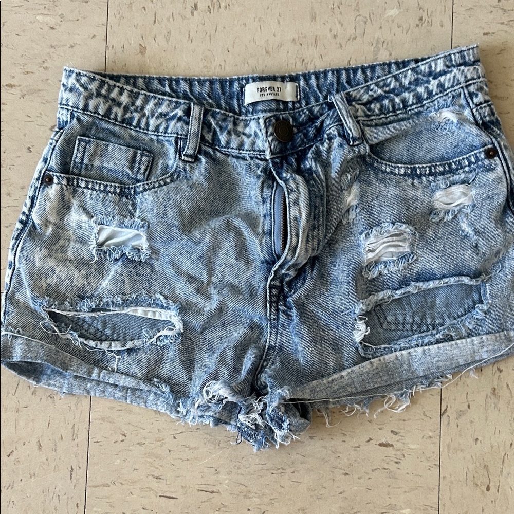 Forever 21 Light Blue Ripped Jean Shorts